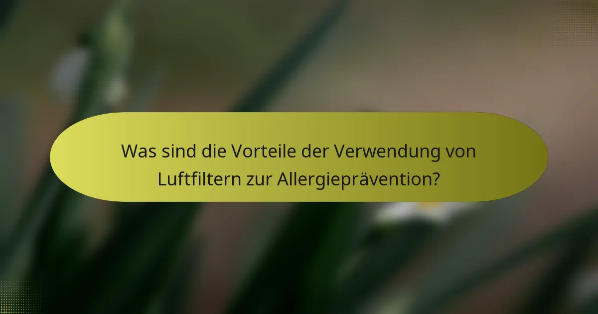 Was sind die Vorteile der Verwendung von Luftfiltern zur Allergieprävention?
